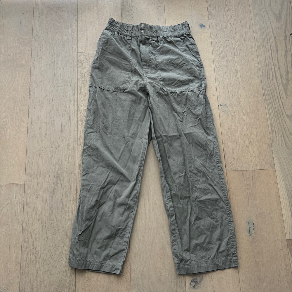 Madewell Wide Leg Pants Womens Medium Cropped Pleated High Rise Green